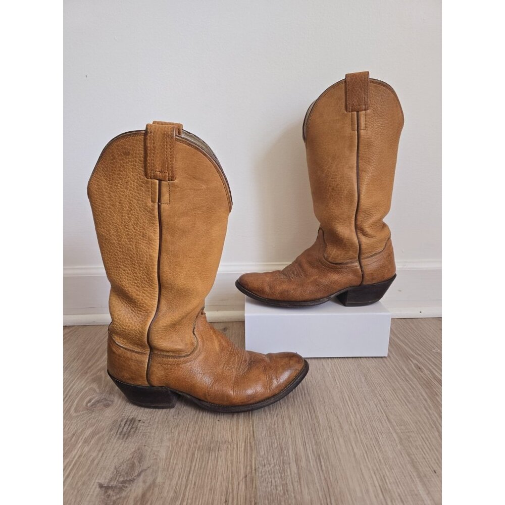 Olathe Western Tan Cowboy Mens Boots 10 D Mid Calf 4056 Pull On Leather USA